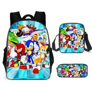 Tas sekolah Sonic gaya baru, tas sekolah sonik, tiga potong, tas ransel kartun anime, tas Satu bahu, tas pena, tas TK