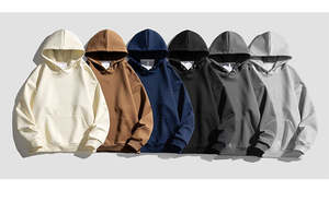 H5401 Wholesales Custom No String Button 400 GSM <b>Polyester</b> <b>Hoodies</b> Drop Shoulder Oversized Men's <b>Hoodies</b> - Product Image 2