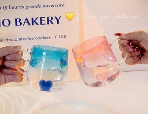 Vaso de cristal de pareja de Corazón Azul degradado, taza de agua de leche creativa de una sola capa, regalo romántico cálido para <span class=keywords><strong>aniversario</strong></span>, Día de San Valentín - Product Image 6