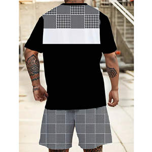 Completo da <span class=keywords><strong>uomo</strong></span> casual a due pezzi con t-shirt a sublimazione Factory Sublimation Plus Size, stile street fashion, bianco e nero, classico con strisce a contrasto. - Product Image 2
