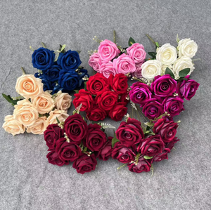 Roses artificielles en velours en gros, 7 têtes, bouquets de roses en velours, roses <span class=keywords><strong>bordeaux</strong></span>, <span class=keywords><strong>décoration</strong></span> de <span class=keywords><strong>mariage</strong></span> - Product Image 5