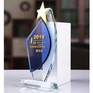 Trophée étoile en verre cristal poli portable personnalisé de haute qualité avec étoile à cinq branches en métal gravée, coupe de récompense d'entreprise - Product Image 3