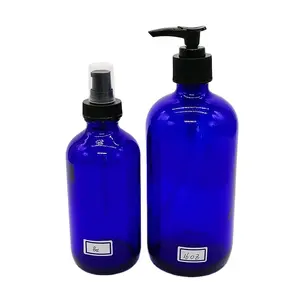 Top Supplier Boston Round 1oz 2oz 30ml 60ml 120ml 250ml Cobalt blue amber clear green glass bottle with spray pump dispenser