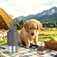 Bouteille d'eau de voyage pour animaux de compagnie en acier inoxydable 304 à double paroi isolée sous vide de 32 oz avec logo personnalisé, bol amovible pour l'eau et la nourriture du chien