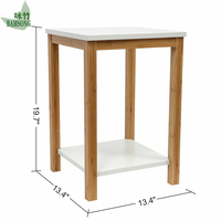 Table d'appoint carrée à 2 niveaux en bambou écologique, étagère ouverte, plateau blanc, table de chevet moderne en bambou pour chambre à coucher et salon