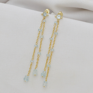 Pendientes de piedra natural de Aguamarina chapados en oro y plata S925, gran oferta, Pendientes chapados en oro, joyería al por mayor - Product Image 2