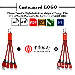 Factory Custom 13Cm Weave 2A Short Portable <b>3</b> in 1 Charging Type C to <b>Usb</b> 2.0 With Keychain <b>Cable</b> - Product Image 2