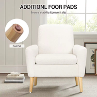Fauteuil moderne en tissu Teddy blanc rembourré, fauteuils confortables pour la lecture, salon, chambre à coucher, hôtel, fauteuil d'appoint avec pieds en bois