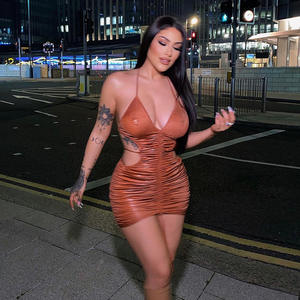 BH835 <span class=keywords><strong>Abito</strong></span> lungo estivo in tessuto non tessuto, tinta unita, naturale, traspirante, ecologico, con scollo a V, allacciatura al collo, sexy, senza schienale, <span class=keywords><strong>plissettato</strong></span> - Product Image 3