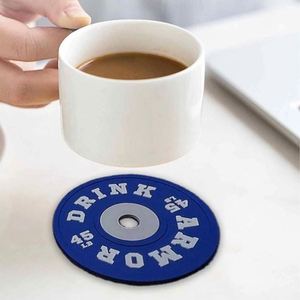 Gym Weight Plate Design Silicone Coaster Set for Kitchen Table Cup Mat BPA Free Round Mug Coasters 10cm <b>Drink</b> Pad Placemat - Product Image 3