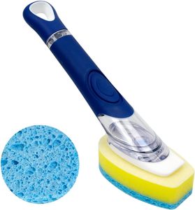 Replaceable Kitchen Dishwashing Sponge Cleaning <b>Brush</b> Plastic <b>Scrub</b> Dish <b>Brush</b> With Soap Dispenser - Product Image 1