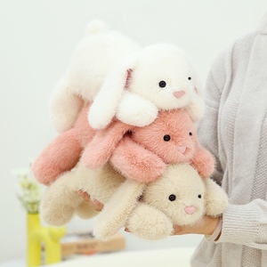 Mainan lembut kelinci berbulu untuk anak-anak, 40CM kelinci lucu merah muda abu-abu putih boneka hewan hadiah berbaring kelinci bantal mewah mainan - Product Image 5