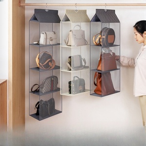 Non-tissé 3 niveaux placard sacs pliable porte-vêtements sacs à main suspendus étagère <span class=keywords><strong>organisateur</strong></span> avec un crochet - Product Image 4