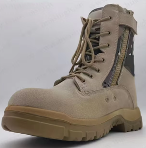 Bottes tactiques de combat TSB0205 pour hommes, couleur sable, avec fermeture éclair latérale, tige en cuir suédé, panneau camouflage, semelle extérieure robuste antidérapante, pour la randonnée en extérieur - Product Image 1