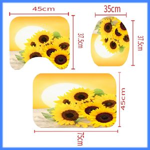 Commercio all'ingrosso di girasole 3D digitale stampato impermeabile non-slip <span class=keywords><strong>tenda</strong></span> della doccia quattro-pezzo del vestito pavimento <span class=keywords><strong>stuoia</strong></span> - Product Image 5