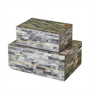 Boîte à bijoux de luxe en bois fait main avec incrustations de os, décorative noire et blanche, organisateur de rangement pour bagues, boucles d'oreilles, bracelets, montres - Product Image 1