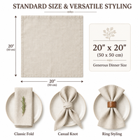 Lot de serviettes de table en lin 100 % lin français, lavées à la pierre, douces, pour dîner, mariage rustique, personnalisables OEM, faible MOQ 50