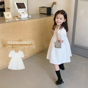 Robe française pour fille, vêtement d'été en coton pur blanc, nouveau style étranger, haut de gamme, manches petite et moyenne fille, 2021