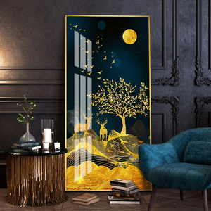Dipinto Creativo <span class=keywords><strong>Cervo</strong></span> Dorato, Pittura Astratta su Cristallo e Porcellana, <span class=keywords><strong>Quadro</strong></span> Decorativo per Soggiorno, Decorazione Artistica da Parete per Casa - Product Image 4