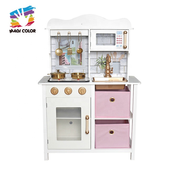 Современная Белая деревянная Игровая кухня, ролевые игры, набор для приготовления пищи, игрушка для детей W10C698B