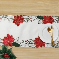 OWENIE – chemin de Table en velours avec broderie Poinsettia rouge de noël, avec fleurs et tapis de Table pour le dîner