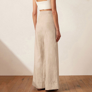 Shinesia 2022 pantaloni Casual estivi abbigliamento donna kaki dritto cotone <span class=keywords><strong>lino</strong></span> <span class=keywords><strong>vita</strong></span> <span class=keywords><strong>alta</strong></span> pantaloni larghi lavati a maglia a gamba larga - Product Image 5