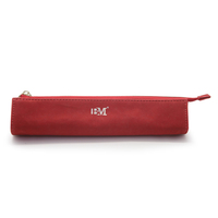 Pochette à stylos en PU mat avec fermeture éclair, étui à crayons long et fin, tirette de fermeture éclair en métal, logo personnalisé imprimé en feuille d'argent, sac de rangement pour fournitures de bureau