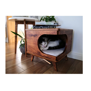 Litière pour chat en bois rustique, style table - Product Image 1