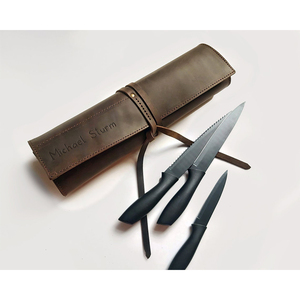 Outdoor Brown Pu Leather Knife <strong>Tool</strong> <strong>Roll</strong> up Bag Tableware Knife Organizer - Product Image 5