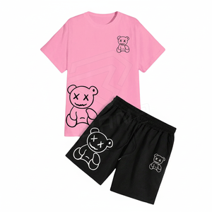 Conjunto de pantalones cortos y camisa de verano para hombre al por mayor con rayas laterales de algodón para correr conjuntos de pantalones cortos de talla grande personalizados para hombre - Product Image 1