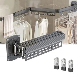 Séchoir à linge mural adhésif sans perçage, amélioré, rétractable et extensible pour buanderie - Product Image 3