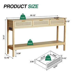 <span class=keywords><strong>Table</strong></span> <span class=keywords><strong>console</strong></span> en bois de salon avec 3 tiroirs, <span class=keywords><strong>table</strong></span> d'entrée en rotin pour entrée - Product Image 5