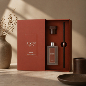 Diffuseur à bâtonnets Aikun en verre blanc carré de 145 ml, parfum personnalisé longue durée, faible MOQ, avec logo autocollant et boîte en fer forgé pour la maison - Product Image 2