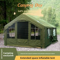 Tente gonflable double couche imperméable quatre saisons de 15 m² pour camping extérieur, style petite maison, prête à l'emploi, en coton