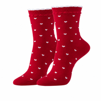 Chaussettes pour femmes, motif cœur, bord festonné, bord côtelé, douces, respirantes, décontractées, fantaisie, en coton
