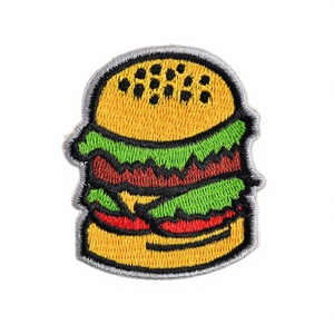 Custom Embroidered Burger Patch <b>Sew</b>-On Badge Cute Cartoon Food Applique Fabric Irregular Shape Garment Decor Hats Safety <b>Pin</b> - Product Image 1