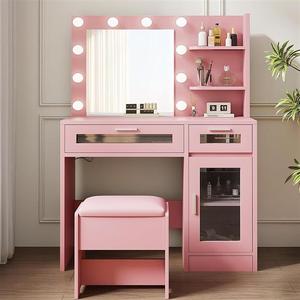 Coiffeuse de chambre en bois au design simple et personnalisé, avec miroir et meuble de rangement, pour appartement et maison - Product Image 1