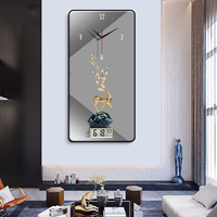 Lukisan porselen kristal Modern, mewah jam dinding fitur Kalender tampilan jarum senyap untuk dekorasi restoran