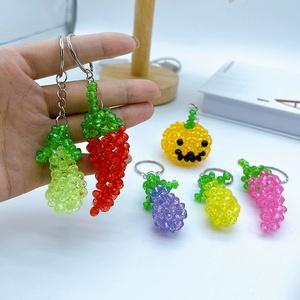 Wholesale Plastic Beads Eggplant Pendant Vegetable <b>Keyrings</b> Promotion Gift Acrylic Beads Handmade Pumpkin Charm Chili Keychains - Product Image 1