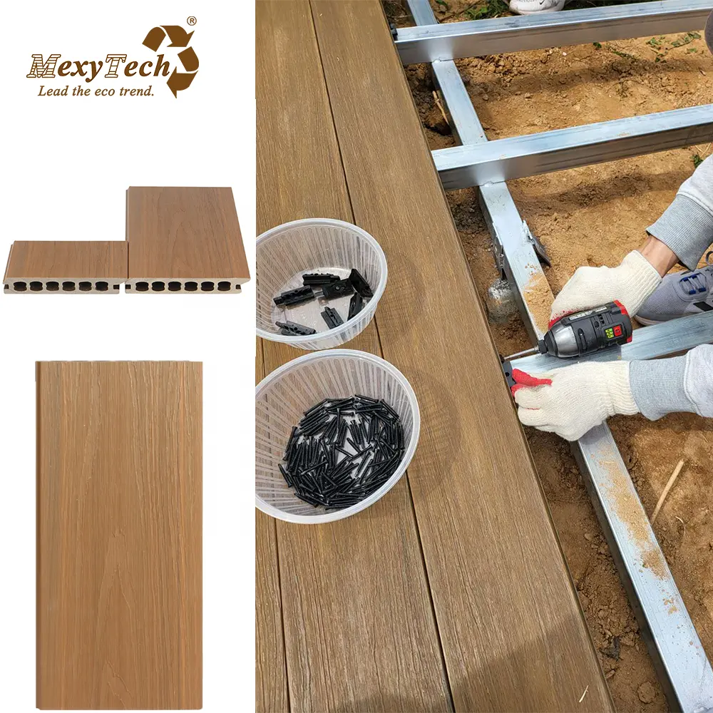 Proteggi il tuo pavimento per esterni con il nostro decking di coestrusione WPC di alta qualità realizzato in legno riciclato e compositi di plastica