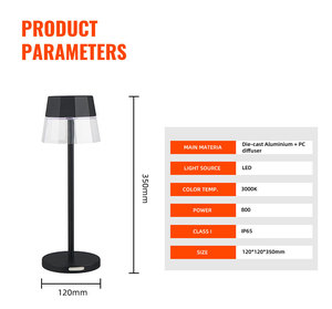 Lámparas de mesa táctiles para interiores Escritorio Dormitorio moderno Luz Barra recargable Lámpara de mesa de restaurante inalámbrica - Product Image 2