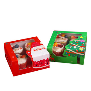 2025 mới trong suốt cửa sổ 4-cup giáng sinh món tráng miệng muffin <span class=keywords><strong>cupcake</strong></span> hộp UV lớp phủ in hộp giấy - Product Image 6