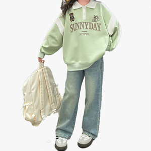 Sudadera Casual de Primavera para Niñas, Nuevo Estilo, Cuello Polo, Manga Larga, Top de Moda para Niñas Pequeñas, Primavera-Otoño - Product Image 4