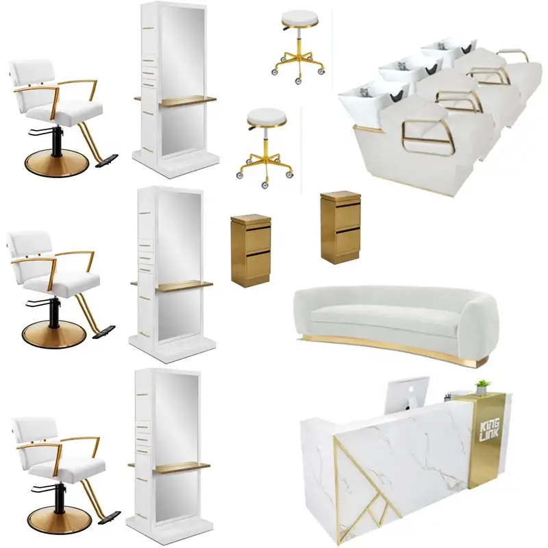 Weiß und Gold Salon Möbel Set Ausrüstung Friseursalon Stuhl und Spiegel Set