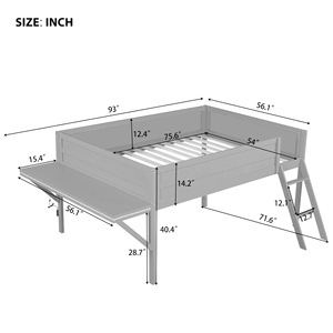 Lit de jeu avec bureau intégré, gris, structure basse, idéal pour dortoir, chambre d'enfant, adulte ou personne âgée - Product Image 4