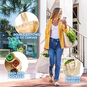 Cá nhân trên kích thước lớn tote <span class=keywords><strong>canvas</strong></span> với vai dài cho mua sắm bao bì túi thêm lớn bông Tote Túi - Product Image 5