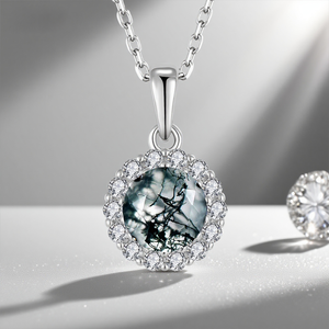 Moss Agate Natural Gemstone 925 Sterling <strong>Silver</strong> Accents For Women - Earrings, Ring &amp; Pendant Necklace Set - Product Image 3