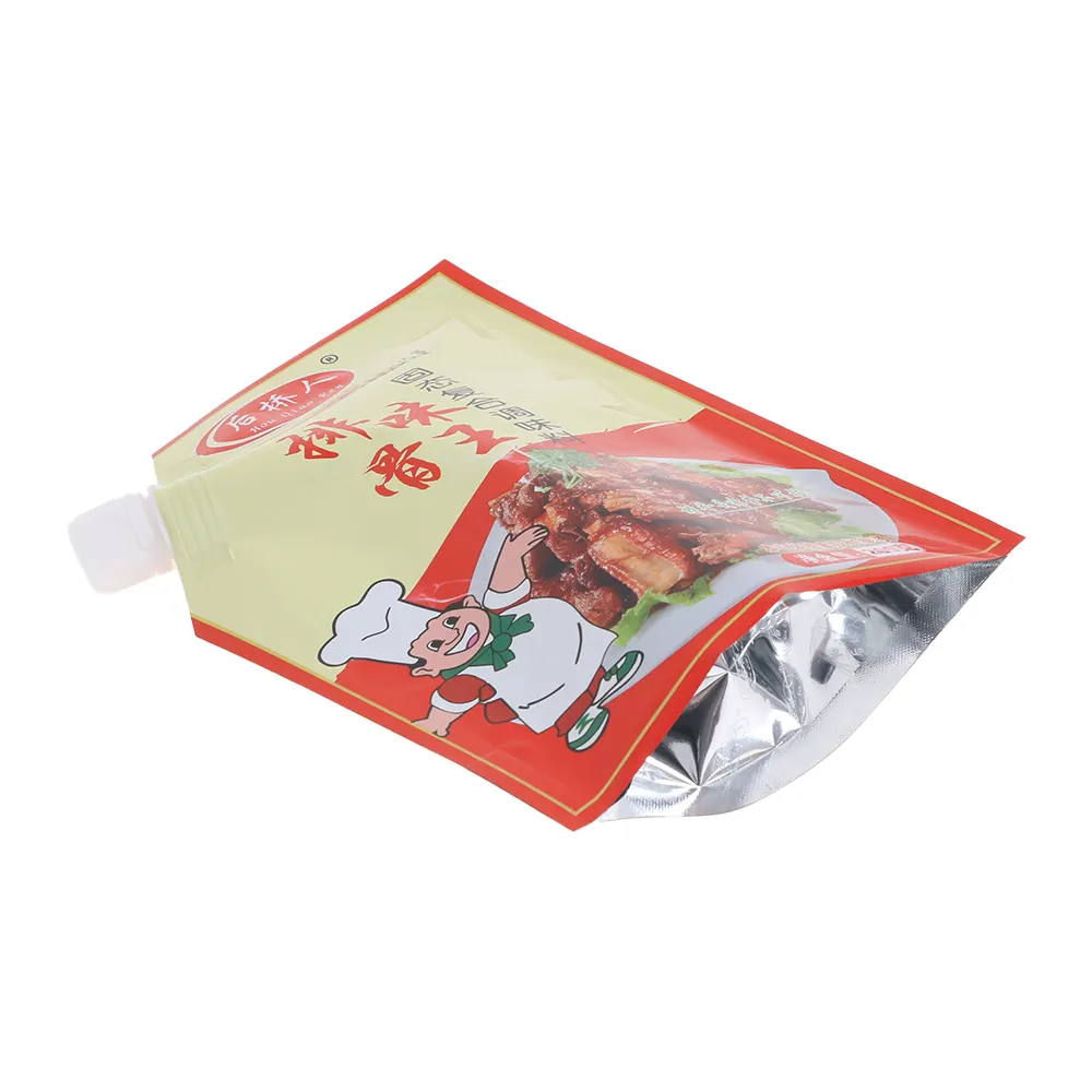 Biodegradable reusable stand up plastic liquid fruit juice pouch custom sauce packaging spout pouch bag with spout