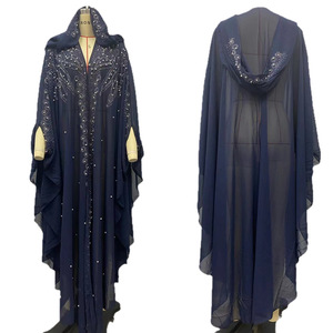 Robe longue élégante à capuche en mousseline de soie ornée de perles et de strass pour femme, style cape-châle, très populaire - Product Image 5