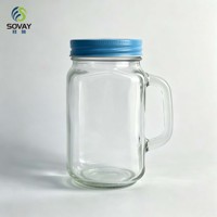 Bocal en verre transparent de 480 ml avec poignée, tasse en verre fileté de qualité alimentaire pour boissons, jus, smoothies, usage domestique, vente en gros